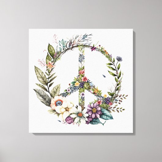Boho Hippy 60s 70s Peace Sign Canvas Print キャンバスプリント (正面)
