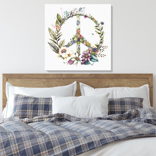 Boho Hippy 60s 70s Peace Sign Canvas Print キャンバスプリント (インサイチュ (寝室))