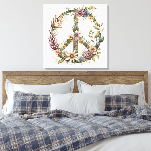 Boho Hippy 60s 70s Peace Sign Canvas Print キャンバスプリント (インサイチュ (寝室))