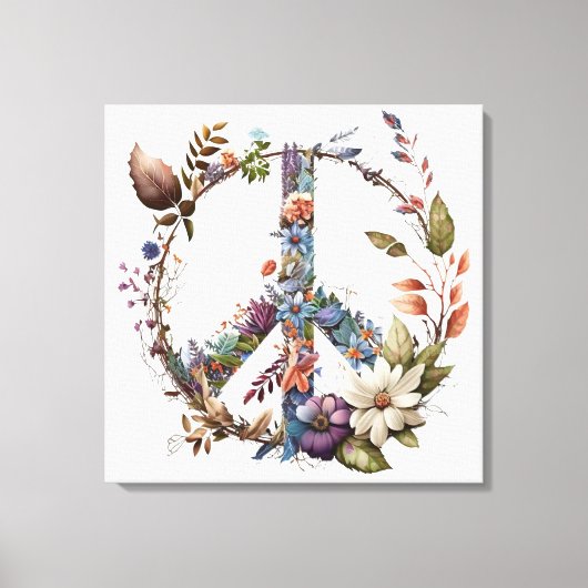 Boho Hippy 60s 70s Peace Sign Canvas Print キャンバスプリント (正面)
