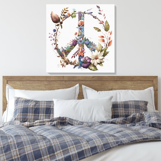 Boho Hippy 60s 70s Peace Sign Canvas Print キャンバスプリント (インサイチュ (寝室))