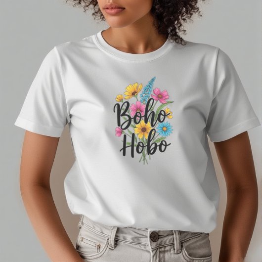 Boho Hobo flower bouquet design Tシャツ