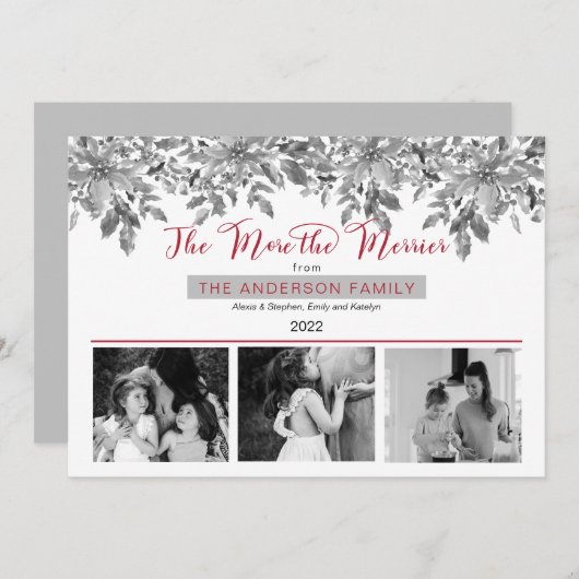 Boho Holiday Greenery 3つ以上のメリー写真 シーズンカード (正面/裏面)