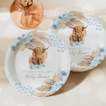 Boho Holy Cow Blue Pampas Grass Boy Baby Shower ペーパープレート<br><div class="desc">Boho Highland Cow Collection! A sweet and adorable baby shower theme featuring the delightful highland cow. This collection embraces a free-spirited, nature-inspired aesthetic, combining rustic charm with whimsical details. A blend of earthy tones, warm neutrals, and soft pastels creating a cozy and inviting atmosphere for the event. Browse our carefully...</div>
