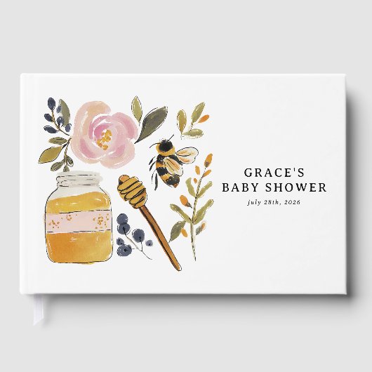 Boho HoneyBee & Wildflower Baby Shower ゲストブック (正面)
