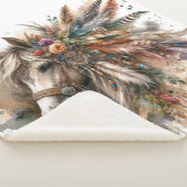 Boho Horse with feathers シェルパブランケット (3/4)