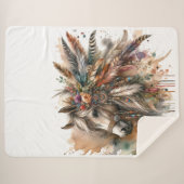 Boho Horse with feathers シェルパブランケット (正面(横))