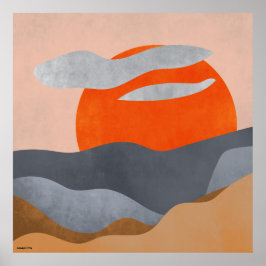 Boho hygge wall art sundown抽象芸術ランドスケープ ポスター