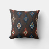 Boho Ikat Pattern Throw Pillow – Brown and Navy クッション (正面)