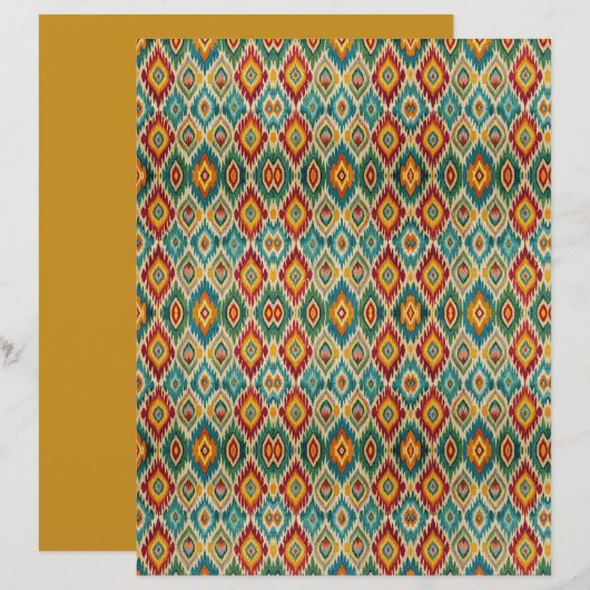 Boho Ikat Scrapbook Paper – Mustard Yellow & Teal  (正面/裏面)