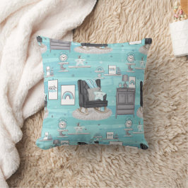 Boho inニュートラルとブルースとグレー クッション