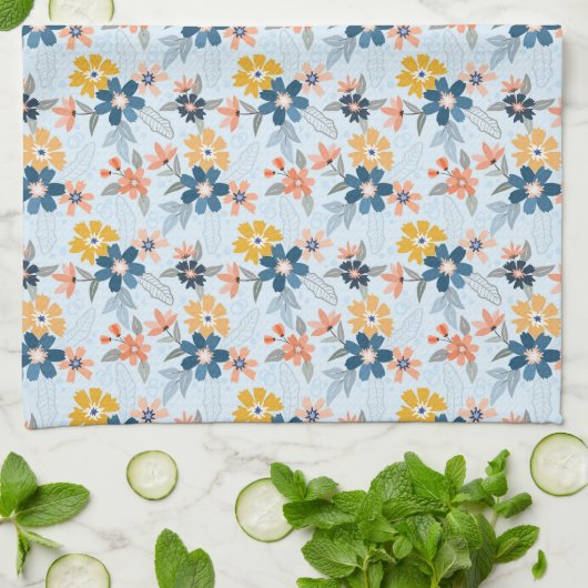 Boho Inspired Flower Pattern Kitchen Towel キッチンタオル (折り畳み)