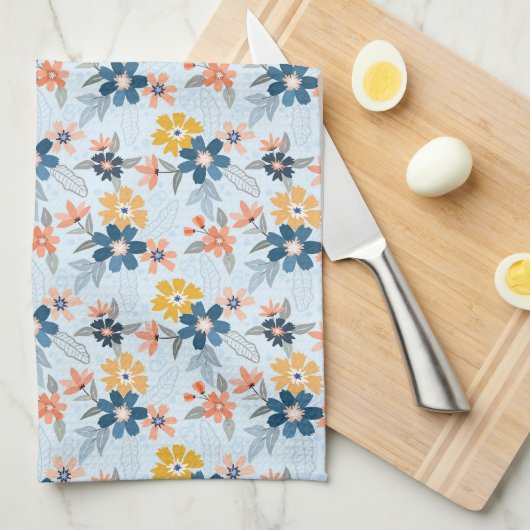 Boho Inspired Flower Pattern Kitchen Towel キッチンタオル (四つ折り)