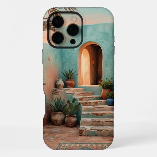 Boho iPhone 16 Pro Max Case | Moroccan Teal Stairc iPhoneケース (裏面)