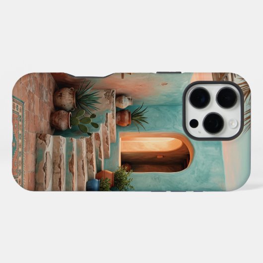 Boho iPhone 16 Pro Max Case | Moroccan Teal Stairc iPhoneケース (裏面横)