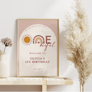 Boho Is Not She Onederful 1th Birthday Arch Welcom ポスター