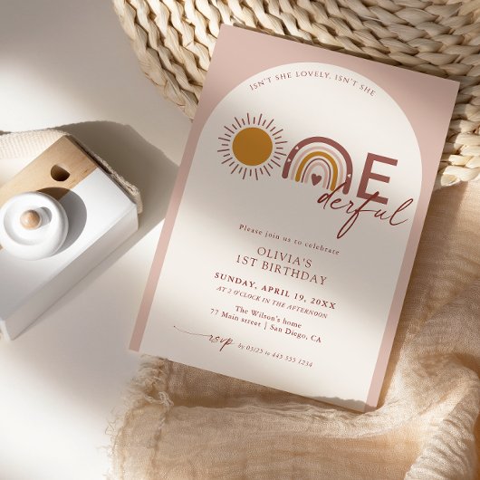 Boho Is She Onederful 1th Birthday Arch 招待状