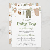 Boho It's a Boy Baby Clothes Baby Shower 招待状 (正面/裏面)