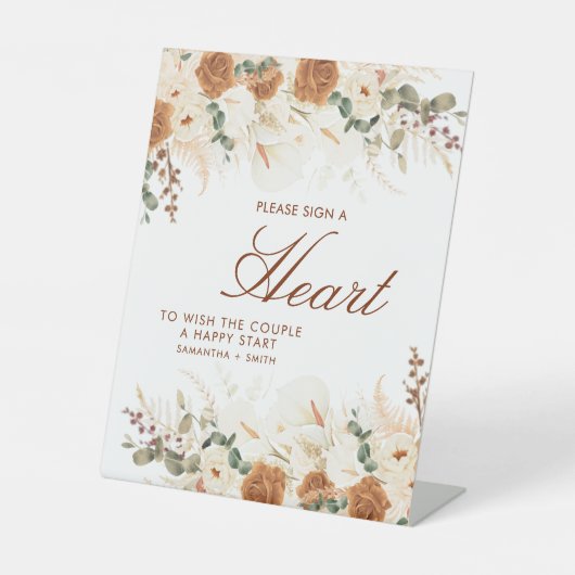 Boho Ivory Calla Lilies Heart Guestbook Sign 台座サイン (正面)