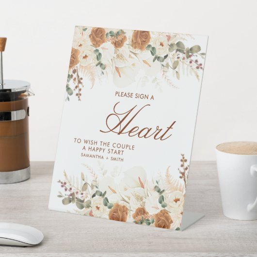 Boho Ivory Calla Lilies Heart Guestbook Sign 台座サイン (インサイチュ)