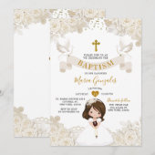 Boho Ivory White Floral Girl Baptism Christening 招待状 (正面/裏面)
