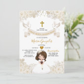 Boho Ivory White Floral Girl First Holy Communion 招待状 (スタンド正面)