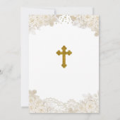 Boho Ivory White Floral Girl First Holy Communion 招待状 (裏面)