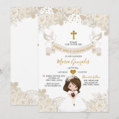 Boho Ivory White Floral Girl First Holy Communion 招待状 (正面/裏面)