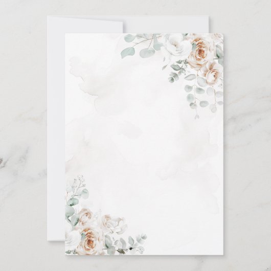 Boho Ivory White Floral Gold First Holy Communion 招待状 (裏面)