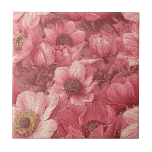 Boho Japanese Anemones  Tiles  For Durable Floors タイル (正面)
