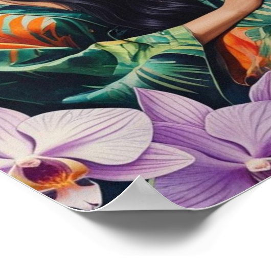 Boho Jungle Dreamscape White Tiger & Woman ポスター (角)