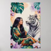 Boho Jungle Dreamscape White Tiger & Woman ポスター (正面)