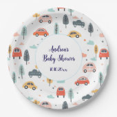 Boho Kids車、木と雲のパターン赤ちゃんシャワー ペーパープレート (正面)