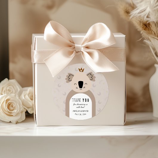 Boho Koala Moon Star Neutral Baby Shower Thank You ラウンドシール