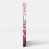 Boho Lacy Leaf Design Pink, Black and White iPhoneケース (左側面)