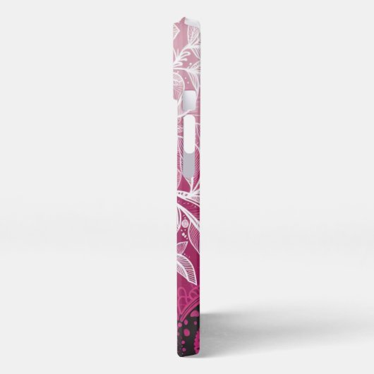 Boho Lacy Leaf Design Pink, Black and White iPhoneケース (左側面)