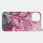 Boho Lacy Leaf Design Pink, Black and White iPhoneケース (裏面横)