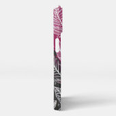 Boho Lacy Leaf Design Pink, Black and White iPhoneケース (右側面)