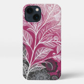 Boho Lacy Leaf Design Pink, Black and White iPhoneケース (裏面)