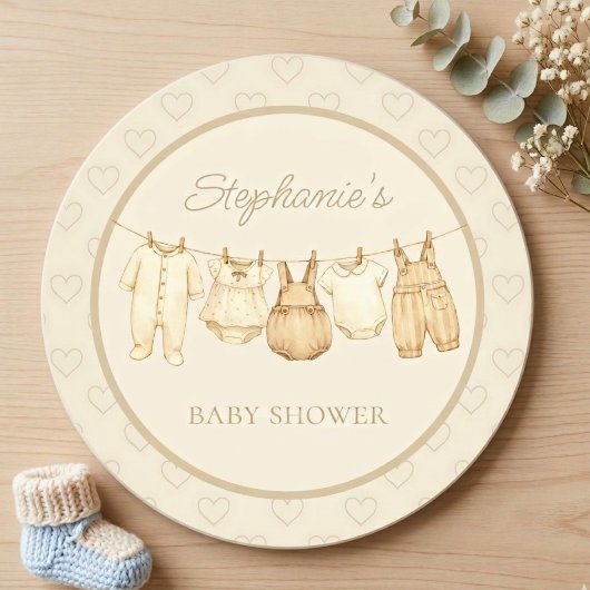 Boho Laundry Line Baby Shower ラウンドペーパーコースター