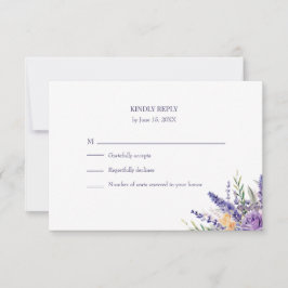 Boho Lavender Watercolor Wildflower Wedding 出欠カード