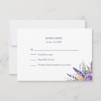 Boho Lavender Watercolor Wildflower Wedding 出欠カード