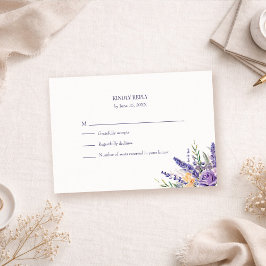 Boho Lavender Watercolor Wildflower Wedding 出欠カード