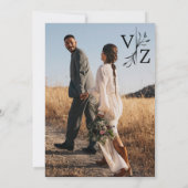 Boho Leafミニマル Monogram Photo結婚's セーブザデート (裏面)