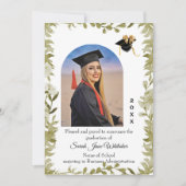 Boho Leaf Border College Graduation announcement カード (正面)