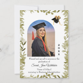 Boho Leaf Border College Graduation announcement カード