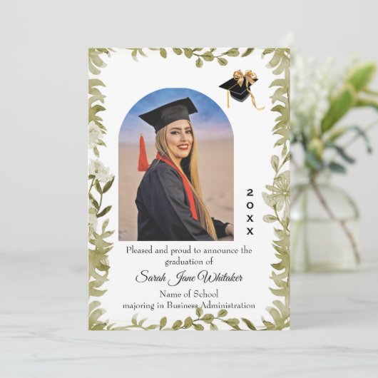 Boho Leaf Border College Graduation announcement カード (スタンド正面)