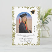 Boho Leaf Border Hi-School Graduation announcement カード (スタンド正面)