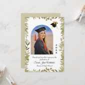 Boho Leaf Border Hi-School Graduation announcement カード (正面/裏面インサイチュ)