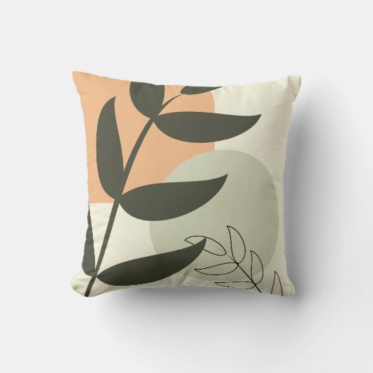 Boho Leaf Design Throw Pillow クッション (正面)